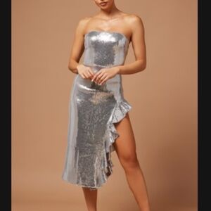 Silver Strapless Sequin Dress